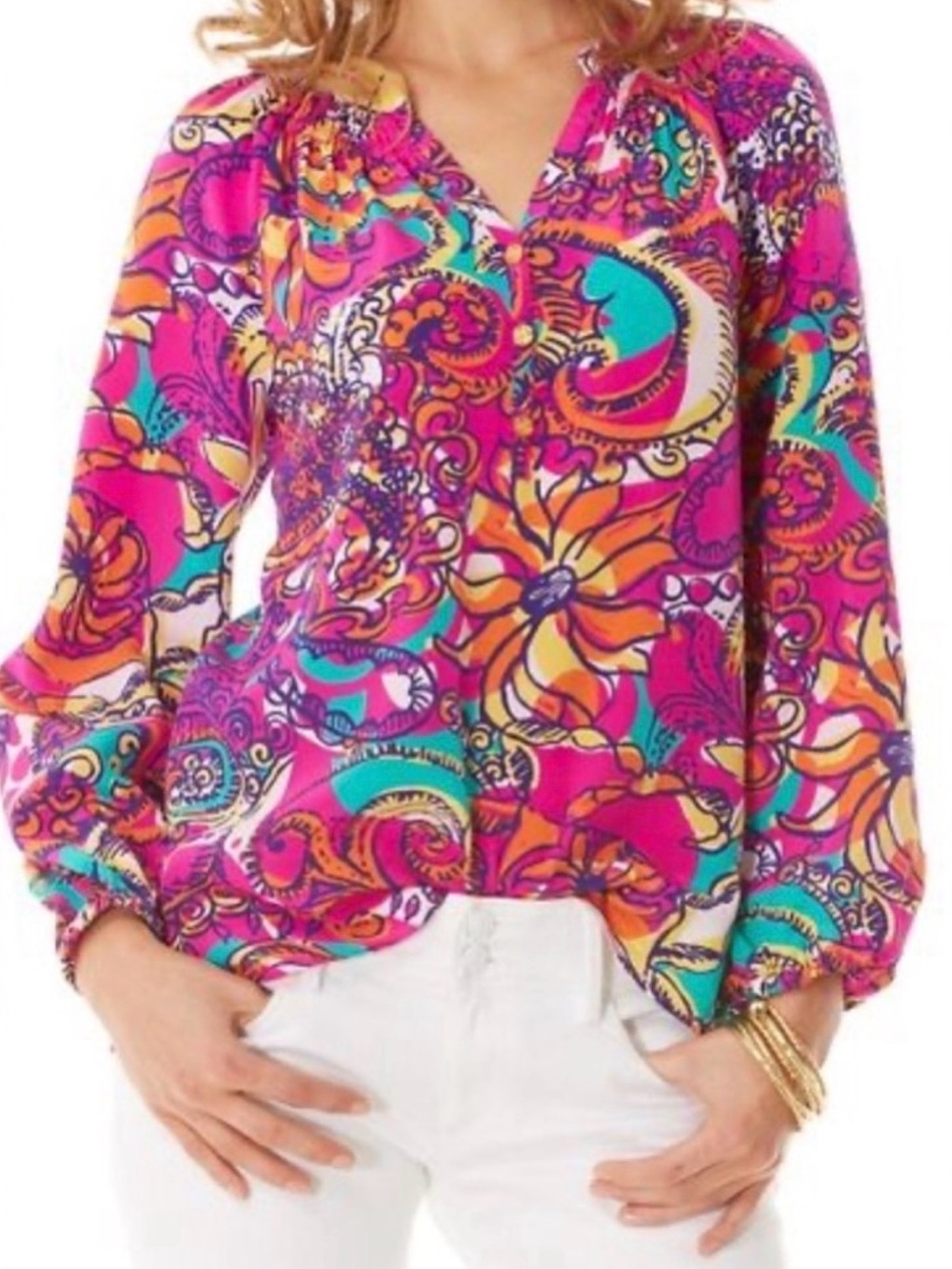Lilly Pulitzer Elsa Top 100% Silk Sea and Be Seen Fish & Flowers Size Small EUC